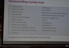 De samenstelling van het Comité Fruithandel. Er is nog een vacature