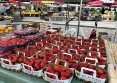 Aardbeien verpakt in kartonnen mandjes
