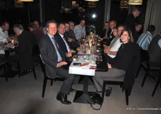 De delegatie aan het diner met Matthias Keller, Stefanie GlÃ¶nkler (Reichenau Gemuse) en Bernhard Deggelmann van plantenkwekerij Peter Stadr.