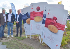 Richard Baker van HZPC UK, Luuk Sipma, Peter Kreijer van HZPC. Promotie voor 4 nieuwe frietrassen met unieke eigenschappen voor dit segment: Invictus, Quintera, Cardyma en Travolta
