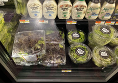 Gemengde bak sla en bakjes botersla onder de dressings