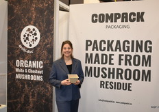 Nog een nieuwkomer op het VLAM-paviljoen, waar Compack zijn debuut maakte. Marie-Elise Cannie presenteerde namens het bedrijf de nieuwe duurzame verpakkingsoplossing.