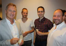 Alfred van der Velden van RPO met Frank Compeer (Adjoy) en Cyriel Dobbelstein en Peter Smets van Smets Food Trading