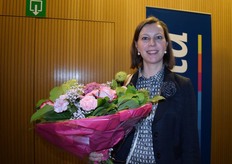 Leen Jolling, adviseur Tuinbouw Boerenbond was modorator van het Flandria Groentevakman Seminarie en werd bedankt met bloemen.