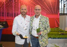 Eric Miete en Michel Lankhaar van Koppert Cress. Met de nieuwe Lipine Cress. Het product is eiwit verreikend en goed voor vegetarische gerechten.