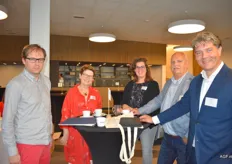 Kristoff Anckaert (Ranson), Marja van der Torre (Stork Software), Eline Otto (Roveg Fruit),Ben Burgers (Roveg Fruit) en Stef Desserjer (Primoris)