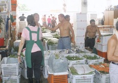 De oranje kratten dienen als wagentjes die met pihaken worden voortgetrokken