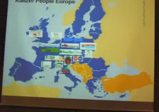 Op deze kaart zien we de teeltgebieden en licentiehouders van de Kanzi in Europa