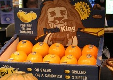 Gele tomaten in prachtige verpakking, per stuk met sticker