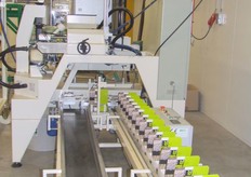 De inpaklijn voor de kartonnen dozen met zaden.