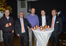 Onno Zwaan van DLV, Lodewijk Wardenburg van Bom Group, Markus Ballan en Laurens Besemeer van Ludvig Svensson en Ton Versteeg van Bom Group