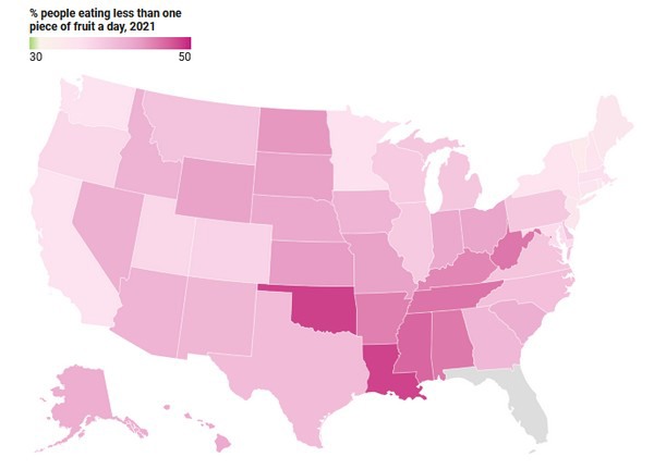 In deze acht Amerikaanse staten eet de helft van de inwoners geen enkel