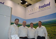 Nieuw stand en andere plek voor Freeland. Andre Setz, Kees van den Bosch, Jan Pieter Wiepkema en Harmen Boels.