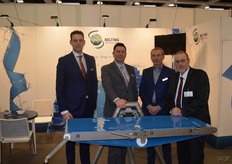 Volta Belting: Matthijs Spoolder, Peter Smit, Pieter Baane en Hans Augusteijn. Zij leveren transportbanden voor de voedingsmiddelenindustrie.