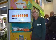 Heleen van Rijn van Rijk Zwaan met de Tatayoyo. Aan het einde van de beurs bleek dat deze ‘tropical adventure’ de Fruit Logistica Innovation Award had gewonnen