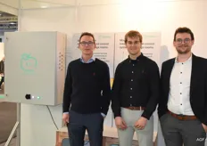 Pieter Coppens, Sander Van Wayenbergh en Pieter Vanoirbeek van Optiflux. Het bedrijf is voor de tweede keer vertegenwoordigd op Fruit Logistica en won recent de Limburgse start-up van het jaar verkiezing.