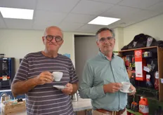 Eerst een kopje koffie voor Gerald Langerak (Gerald Green Support) en Maarten van der Leeden (Rijk Zwaan)