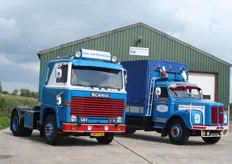 Scania L 80 Super bouwjaar 1970. En een Scania LB 141 bouwjaar 1980. Beide auto's zijn van Transportbedrijf Gebr. van Binsbergen uit Rijswijk (Gld.) dagelijks onderweg met A.G.F.