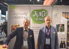 Jasper Vogel en Alex Poortinga presenteerde de nieuwe Juice Family sappen, onderdeel van Flevosap, waarmee de Belgische markt moet worden bestormd. 